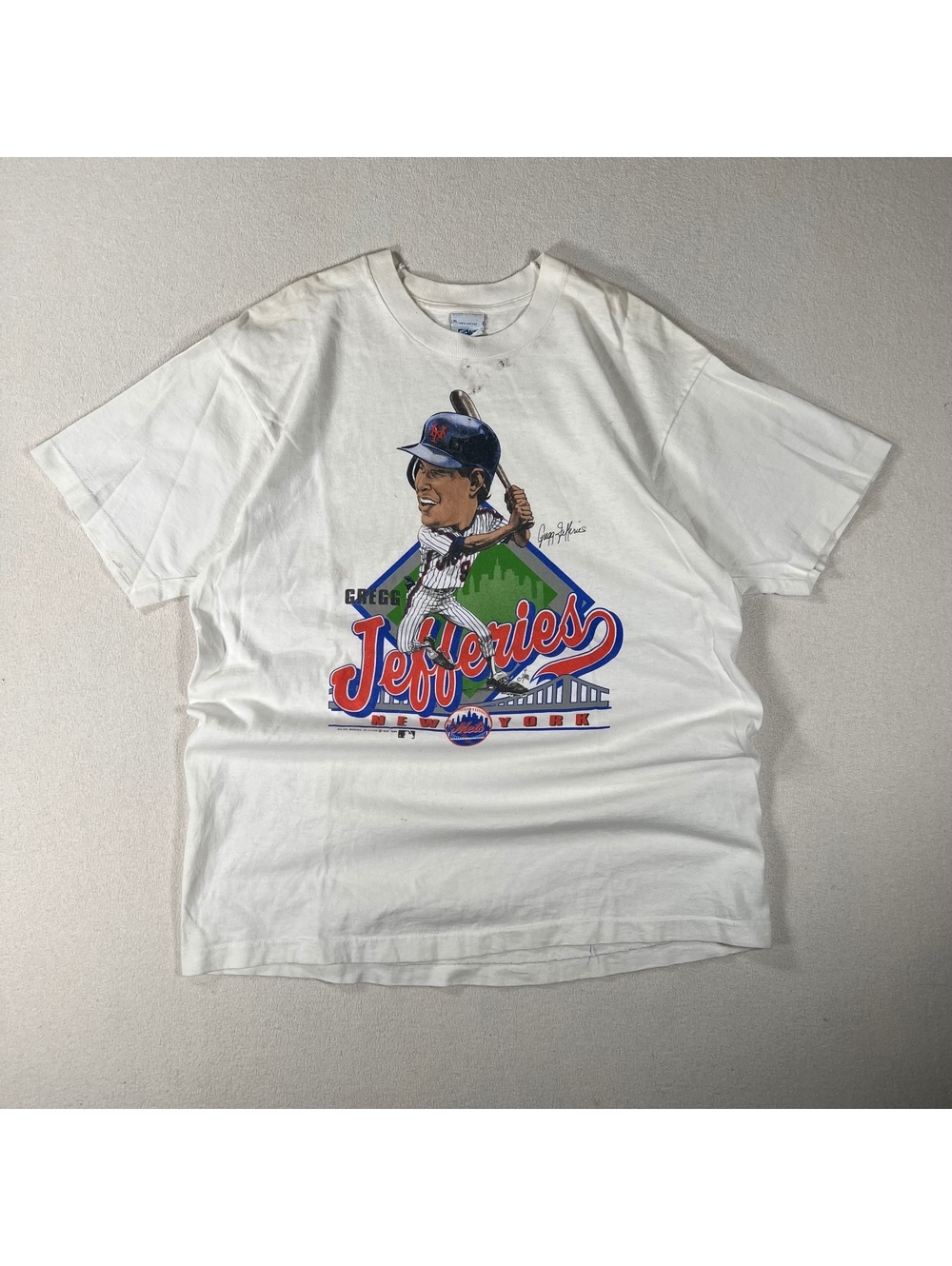 Vintage 89 Gregg Jefferies “New York Mets” caricature tee